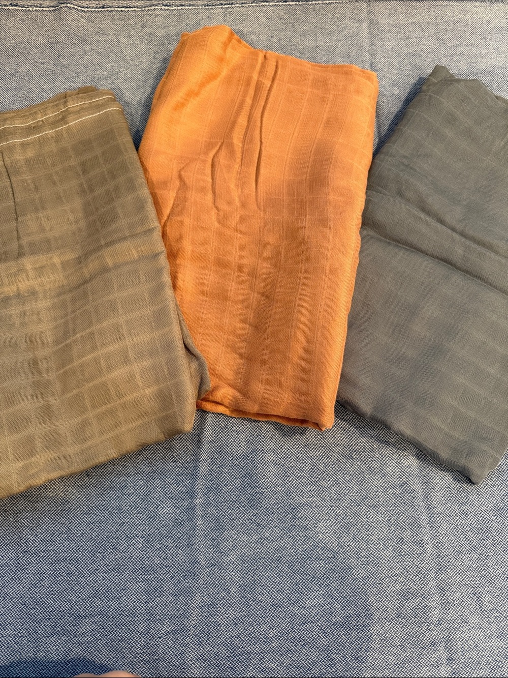 Muslin Blankets Set of 3 Golden Yellow, Green, Gray